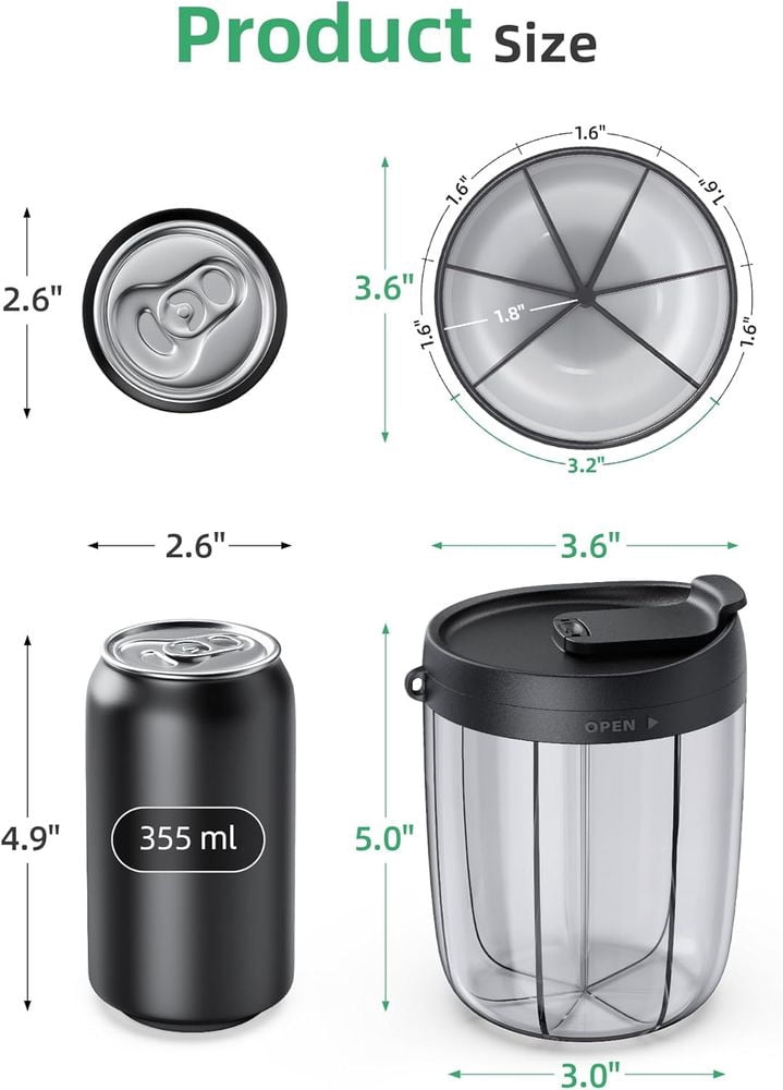 Large Pill Bottle Organizer with 6 Compartments Supplement & Vitamin Storage Box Anti-Mixing Wide Opening Design Includes 20 Stick-On Labels Black