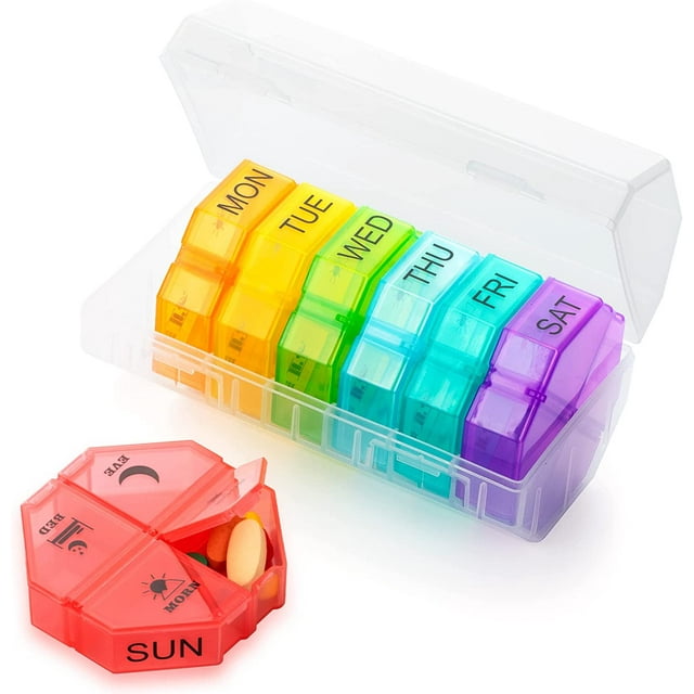 Large Pill Organizer 4 Times a Day, Pill Box 7 Day, Daily Pill Case