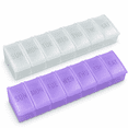 thumbnail image 1 of Large Pill Organizer, Bug Hull 2 Pcs Weekly Pill Organizer, 7 Day Pill Case, Travel Medicine Organizer, Purple & White, 1 of 8