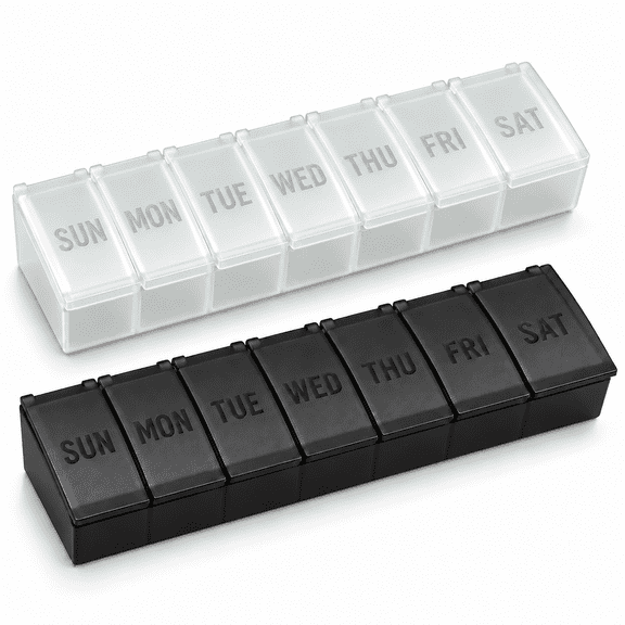 Large Pill Organizer, Bug Hull 2 Pcs Weekly Pill Organizer, 7 Day Pill Case, Travel Medicine Organizer