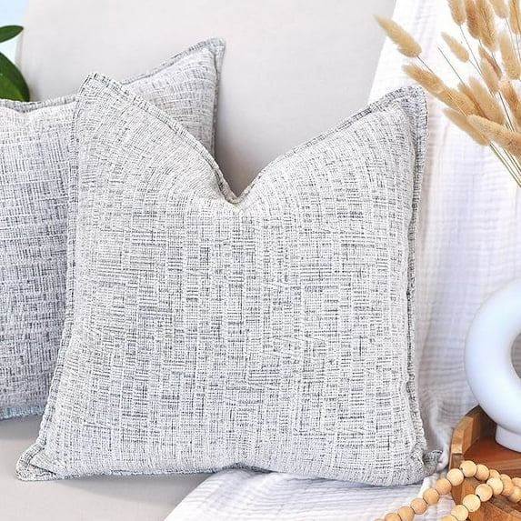 Large Pillow Covers 22x22 inch Black and White Textured Soft Chenille Cushion Covers Pack of 2 For Sofa, Accent Chair, Couch, Modern Cozy Large Plain Pillow Cases