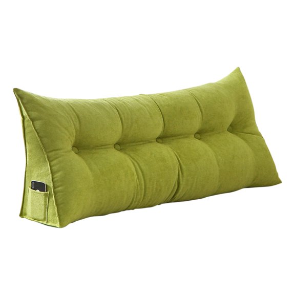 Large Pillow Headboard with Side Pocket - 60in Soft Velvet Headboard Pillow for Reading & Lounging, Green