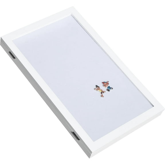 Large Pin Display Case Shadow Box Frame - Black New Zealand Wood, Acrylic, Magnetic Close, Velvet Store Enamel Pins, Medals, Awards 100 Pins (White), 15 34 x 9 12 x 1 12