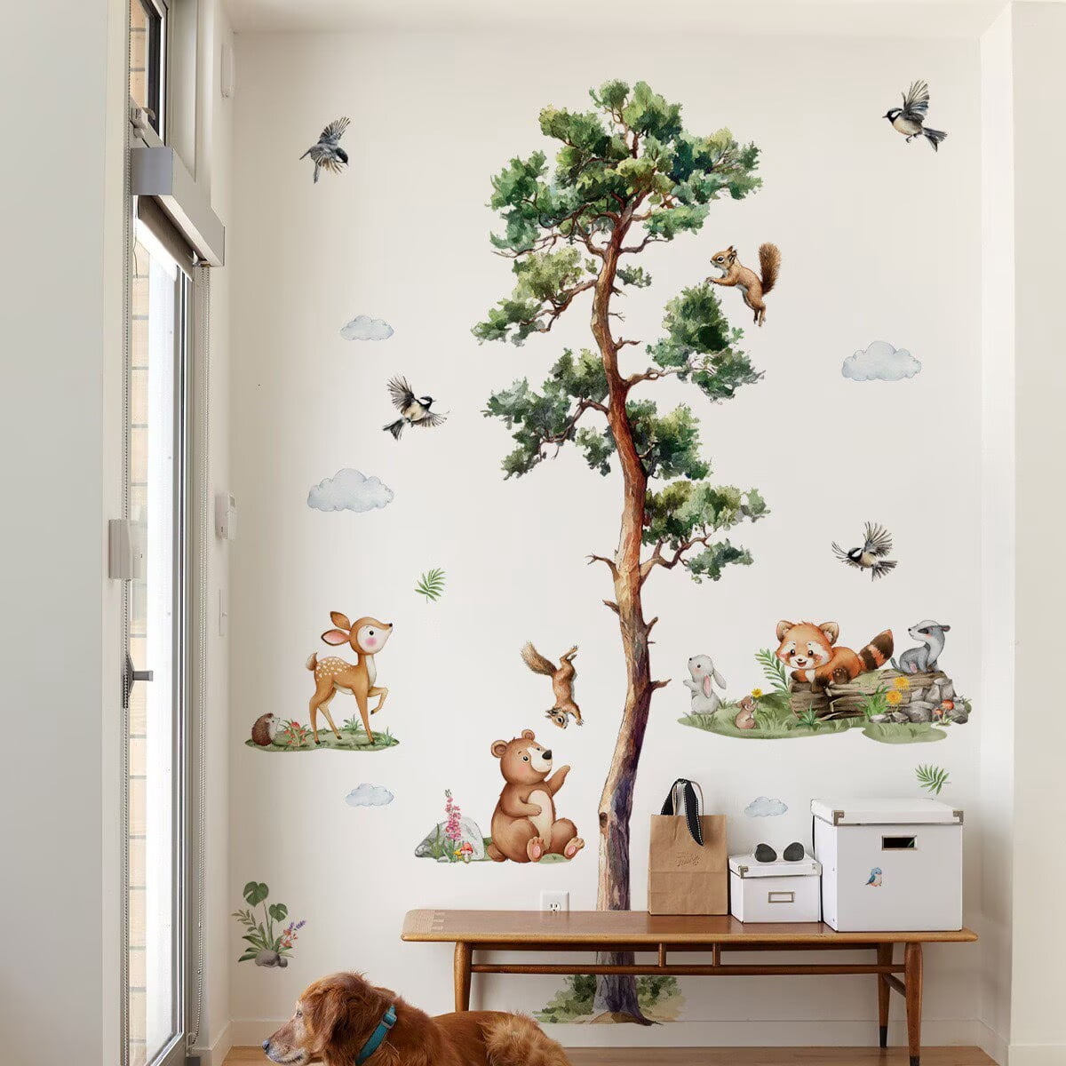 Large Pine Tree Wall Decal Forest Animal Wall Stickers Woodland Animals ...