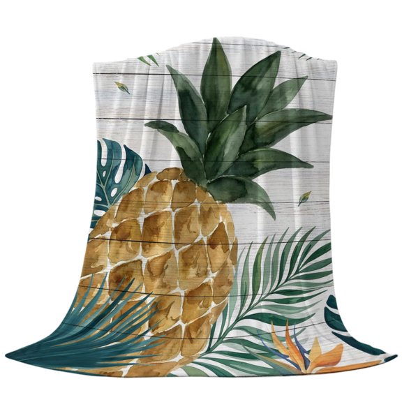 Large Pineapple Throw Blanket Rustic Tropical Coastal White Wooden Board Flannel Cozy Soft Warm Fleece Blankets for Couch Bedding Sofa Chair Home Dcor Gifts for Women, 30 x 40 inch