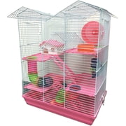 Pink Large Multi-Level Hamster Critter Palace With Play Tube Mouse Habitat Home Rodent Gerbil House Mice Rat Wire Animal Cage