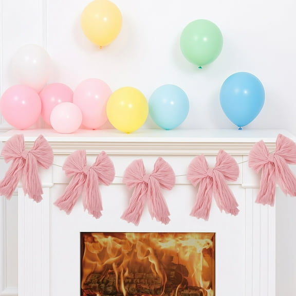 Large Pink Bow Garland Banner, 13 Ft Rope Hanging Banner Party Decoration for Birthday Wedding Celebration, Glue Points included