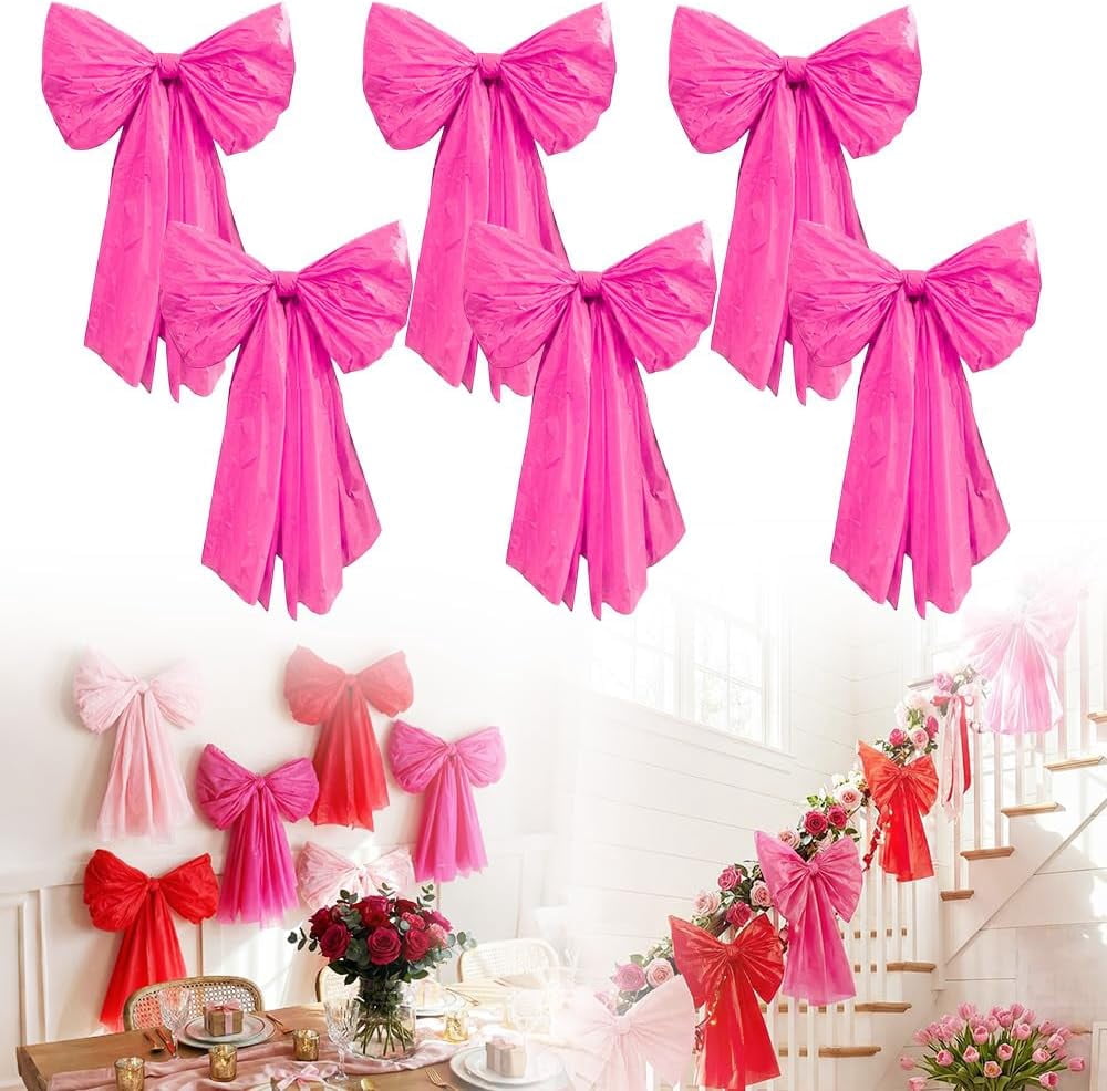 Large Pink Bow,Valentines Day Decorations,54X107 inch DIY Giant Wall Bows for Wedding Coquette Birthday Backdrop Bridal Shower Bachelorette Room