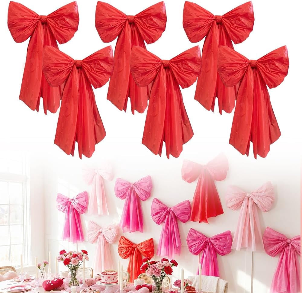 Large Pink Bow,Valentines Day Decorations,54X107 inch DIY Giant Wall Bows for Wedding Coquette Birthday Backdrop Bridal Shower Bachelorette Room