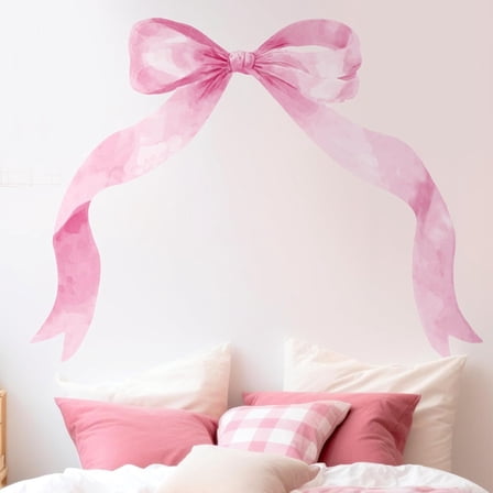 Large Pink Bow Wall Decals Stickers, Girl Room Decor Headboard Decals for Bedroom Nursery Wall Art