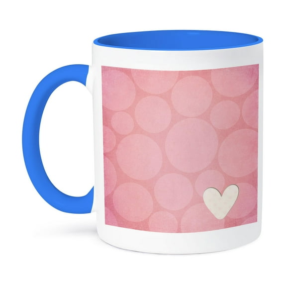 3dRose, Large Pink Circles Pattern With A Heart, 11oz Two-Tone Blue Mug
