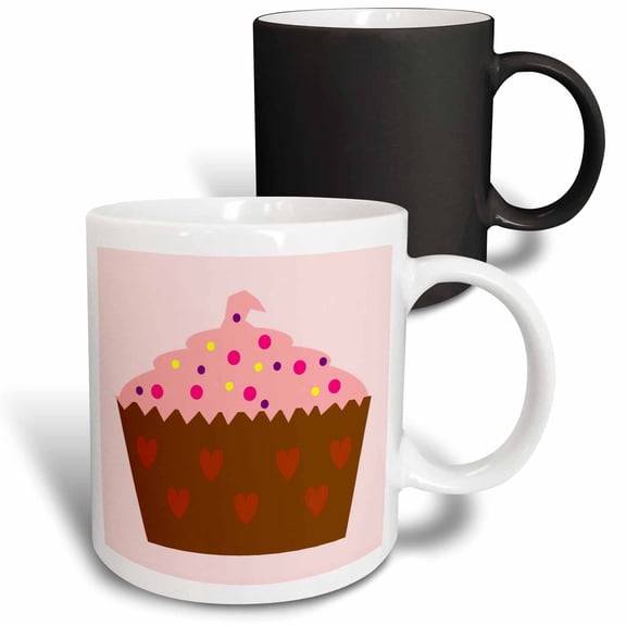 3drose, Large Pink Cupcake with Sprinkles, 11oz Magic Transforming Mug