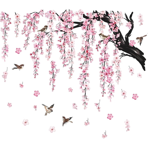 Large Pink Flower Wall Stickers, 47"x71" Removable DIY Romantic Cherry Blossom Tree Wall Murals Peel and Stick 3D Wall Art Stickers Home Decor for Gilrs Bedroom Nursery Rooms Living Room