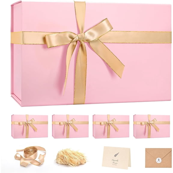 Large Pink Gift Box 14"x8.5"x4.5" Christmas Gift Boxes with Lids for Presents for Anniversary Wedding Proposal Birthday Gift boxes with Shredded Filler Card Ribbon