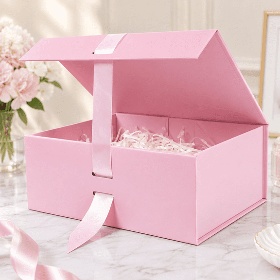 Large Pink Gift Box with Ribbon, 11.5x8.6x4.1 inch Proposal Box for Presents with Magnetic Closure Lids, Rectangle Collapsible Luxury Box for Wedding, Christmas, Halloween, Birthday