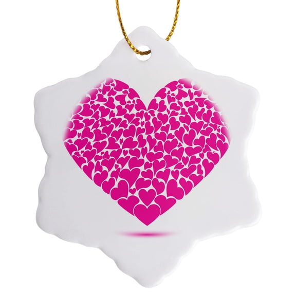 Large Pink Heart Made Of Smaller Hearts, 3 inch Snowflake Porcelain Ornament