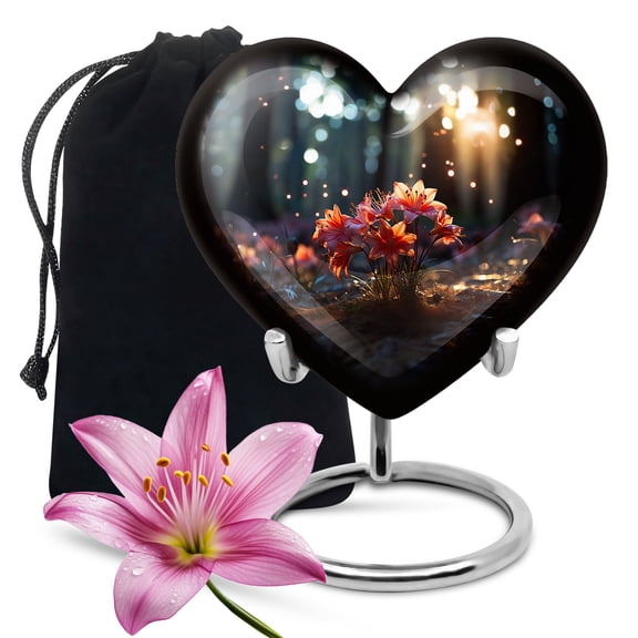 Large Pink Lilly Urn For Mom & Women Ashes 8 Inches, Cremation Urns For Human Ashes, Burial Urns Urn For Ashes For Women, Heart Shaped Cremation Urns For Ashes, Urn For Human Ashes Adult Female
