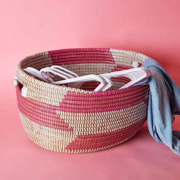 Large Pink Oval Grass Basket