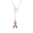 thumbnail image 1 of Large Pink Ribbon with Crystals Paw Print Disc Lariat Necklace, 1 of 1