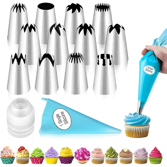 Large Piping Tips Set - 14pcs Reusable Stainless Steel Icing Nozzles Kit Cake Decorating Tools For Cupcake Cookie Pastrys Dough