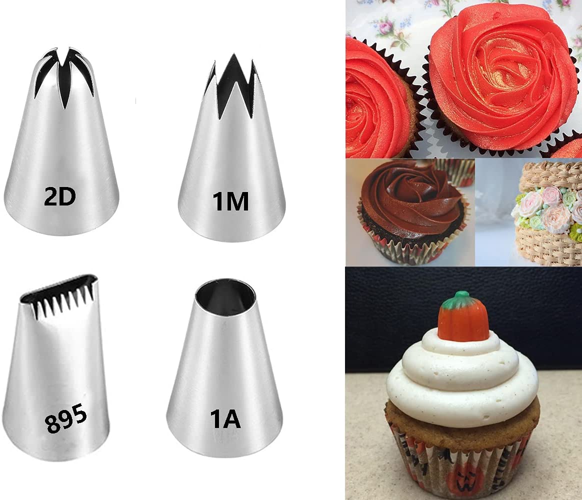 Large Piping Tips Set,Icing Tips with 1M Open Star Decorating Tip,2D Drop Flower Frosting Tip,1A