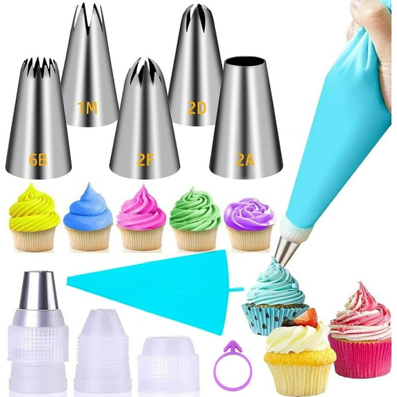 Large Piping Tips Set, Seamless Stainless Steel Cake Decorating Tips, Pastry Tips and Piping Bags, Frosting Icing Tips for Baking Cupcakes, Cake, Cookie (1M 2D 2F 6B 2A)