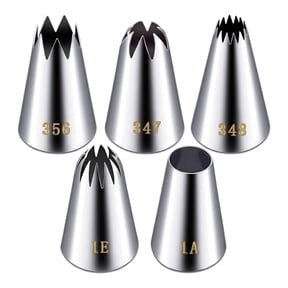 Large Piping Tips Set, 5 Piece Stainless Steel Frosting Tips for Cake Decorating, Pastry Baking Tools for Cookies & Cupcake - Includes 1A, 1E, 348, 347, 356