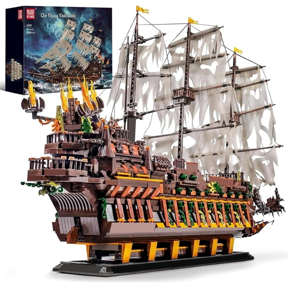 Large Pirates Ship Model Building Blocks Kits, MOC Dutchman Building Block Pirate Ship Construction Set to Build, Toys Gift for Age 14+/Adult Collections Enthusiasts (4364+Pieces)
