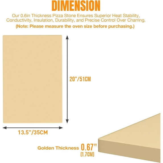 Large Pizza Stone 20" x 13.5" for Grill, Thick Baking Stone for Oven, Heavy Duty Cordierite, Ideal for Crispy Pizzas