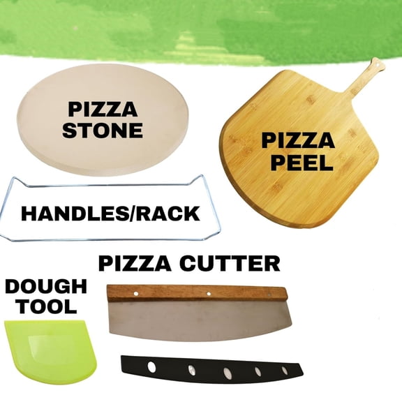 Large Pizza Stone for Oven 16 inch - Round Pizza Stone for Grill with Handles, Wood Pizza Peel and Cutter Set - Baking Stone for Bread - Pizza Making Kit Accessories
