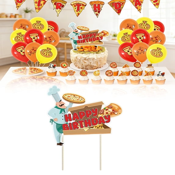 Large Pizza Themed Birthday Cake Topper, 1 Piece for Pizza Party Decoration