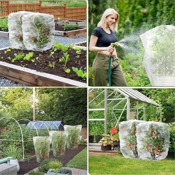 Large Plant Cover Bag 10x10 FT with Drawstring & Zipper, Garden Netting Pest Barrier for Fruit Trees, Shrubs, Blueberry & Tomato Plants, Outdoor Plant Protector White