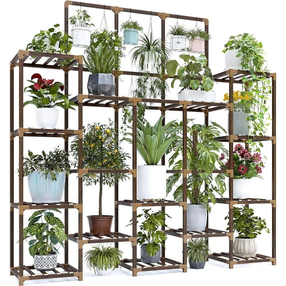 Large Plant Stand Indoor Outdoor Tall Plant Rack Wood for Indoor Plants Multiple Plant Holder for Patio Balcony Garden
