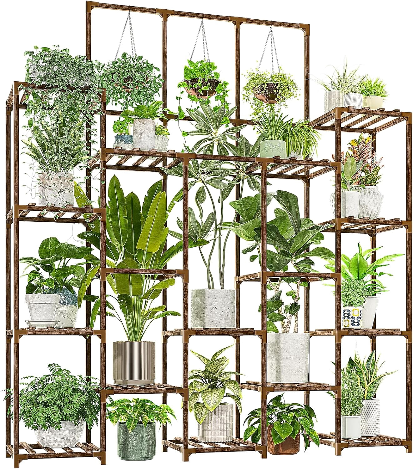 Large Plant Stand Indoor Outdoor Tall Wood Plant Shelf Hanging Plant ...
