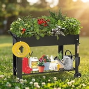 Large Planter Raised Beds with Legs Outdoor Metal Planter Box on Wheels Elevated Garden Bed for Vegetables Flower Herb Patio 40x 11 x 31.5 in