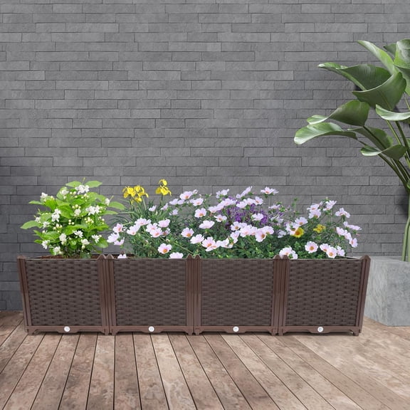 Large Planters Box for Outdoor Plants Raised Garden Bed Box with Legs Drainage Plug Rectangular Garden Planter for Patio Balcony Planting Flowers,Vegetables,Tomato,Herbs 61.42*15.35*14.96 inch