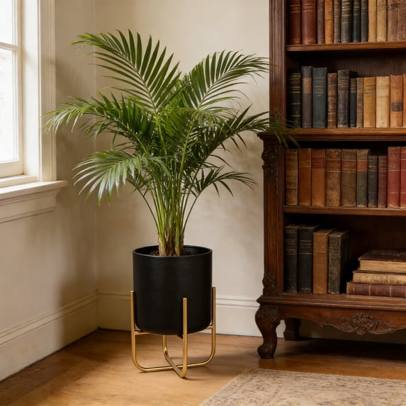 Large Planters with Stand, Floor Standing Metal Plant Pots with Drainage Holes for Indoor Plants, Tall Decorative Container for Living Room, Office, Balcony Decor