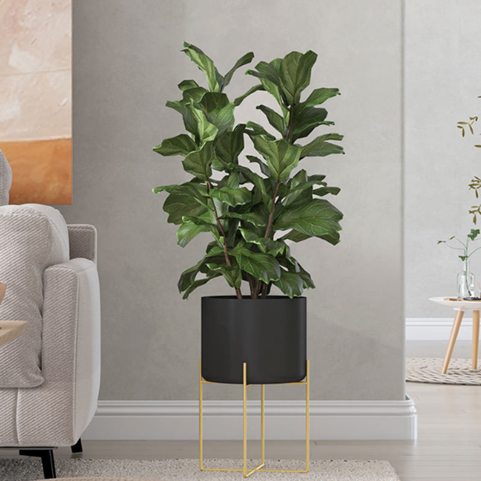 Large Planters With Stand Gold Planter For Indoor Plants 12.6" Tall Morden Metal Plant Pots For Living Room Corner Kitchen Office Garden Patio Decor, Decorative Floor Planters With Drainage Holes