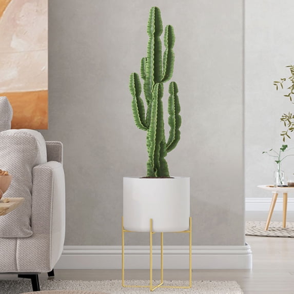 Large Planters with Stand, Decorative Floor Planters, Metal Pots with Drainage Holes, Living Room Office Garden, White