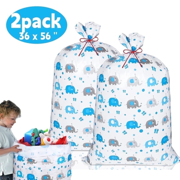 Large Plastic Bags Jumbo Plastic Gift Bags for Present, Baby Shower Gift Bag Oversized Wrapping Bags for Party Favors (2Pack ,Blue,36 x 56 '')