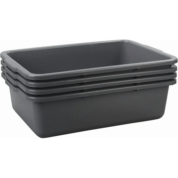 Large Plastic Bus Boxes, Gray Plastic Tubs, 32 L, 4-Pack