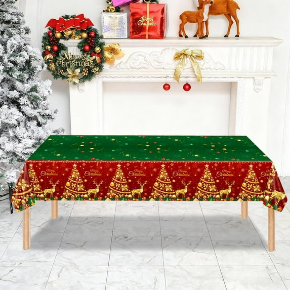 Large Plastic Christmas Tablecover, Waterproof Party Tablecloth for Holiday Gatherings, Disposable Festive Table Cover for Dining Table and Party Decor(A)