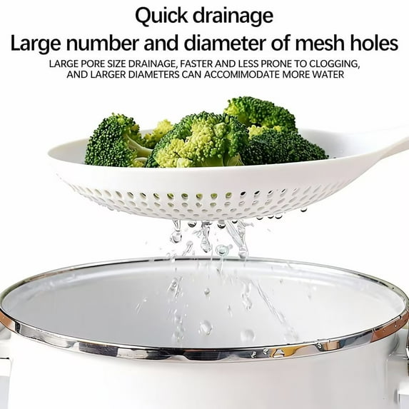 Large Plastic Colander Spoon Strainer | Long Handle Thickened Kitchen Ladle | For Dumplings Ravioli Pasta Vegetables & Fruit | Non-Stick Pot Safe | 37.5x17cm