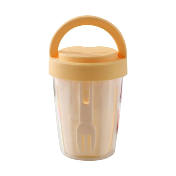 Large Plastic Cups with Lids Leak-Proof Fruit Cup with Built-In Fork, 12.5cm Portable Picnic Container for Salad, Small Plastic Cups with Lids