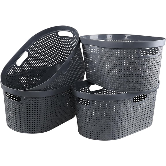 Large Plastic Dirty Clothes Baskets with Cut-Out Handles, 42 L Plastic Laundry Hampers, 4 Packs