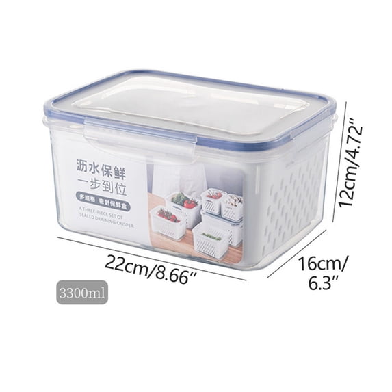 Large Plastic Food Storage Containers for Fridge | Fruit & Vegetable Organizer Bins with Removable Colander & Airtight Lid | 1-Piece for Kitchen, Freezer & Pantry Organization