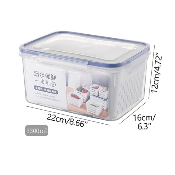 Large Plastic Food Storage Containers for Fridge | Fruit & Vegetable Organizer Bins with Removable Colander & Airtight Lid | 1-Piece for Kitchen, Freezer & Pantry Organization