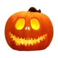 thumbnail image 1 of Large Plastic LED Jack O Lantern Pumpkin Light Figurine, 6 Face Styles Gothic Halloween Tabletop Porch Decor, Spooky Seasonal Glowing Centerpiece for Home Party Displays, 1 of 6