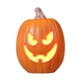 thumbnail image 1 of Large Plastic LED Jack O Lantern Pumpkin Light Figurine, 6 Face Styles Gothic Halloween Tabletop Porch Decor, Spooky Seasonal Glowing Centerpiece for Home Party Displays, 1 of 6