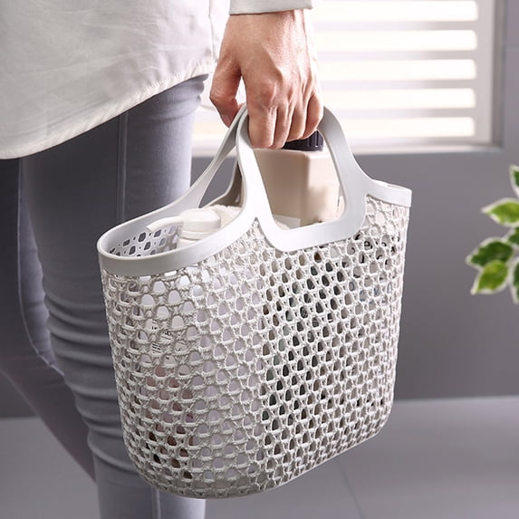 Large Plastic Laundry Basket for Dirty Clothes Storage, Portable Hollow Design, Space Organizer, Bathroom and Laundry Room Use Gray